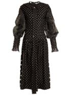 Matchesfashion.com Loewe - Polka Dot Print Smocked Silk And Cotton Dress - Womens - Black
