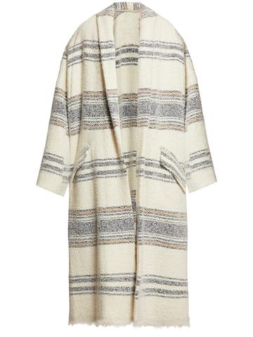 Matchesfashion.com Isabel Marant Toile - Faby Open Front Striped Wool Overcoat - Womens - Ivory