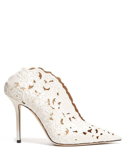 Matchesfashion.com Jimmy Choo - Loris 100 Floral Embroidered Satin Mules - Womens - White