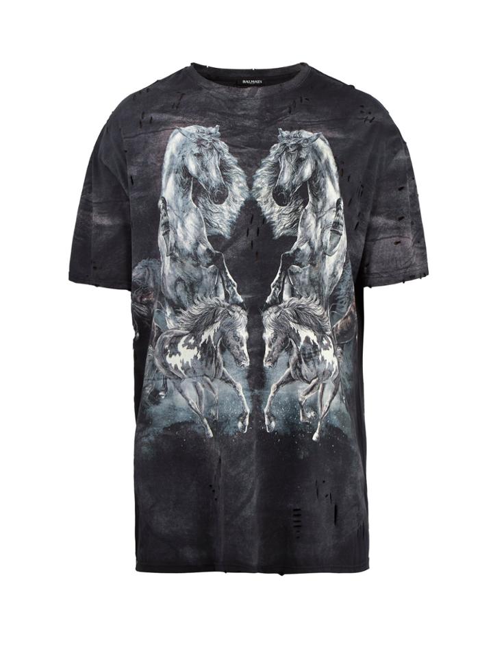 Balmain Horse-print Distressed T-shirt