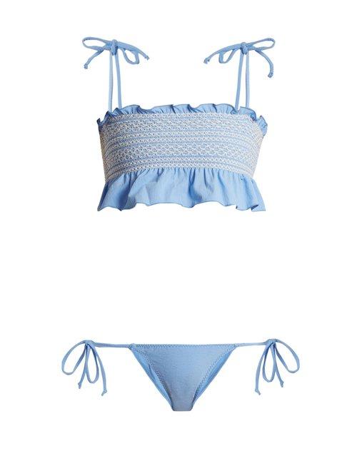 Matchesfashion.com Lisa Marie Fernandez - Selena Smocked Bikini - Womens - Blue