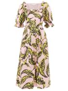 Matchesfashion.com Borgo De Nor - Corina Leaf-print Cotton Midi Shirt Dress - Womens - Pink Multi
