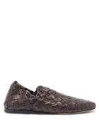 Matchesfashion.com Bottega Veneta - The Slipper Intrecciato Leather Loafers - Mens - Dark Brown