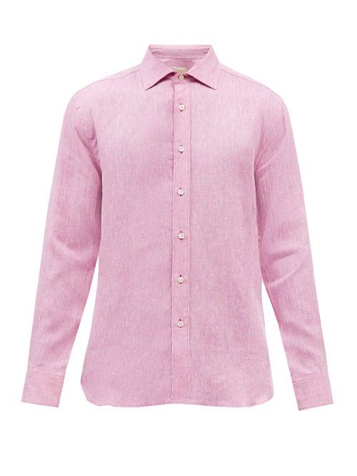 120 Lino 120% Lino - Linen Shirt - Mens - Pink