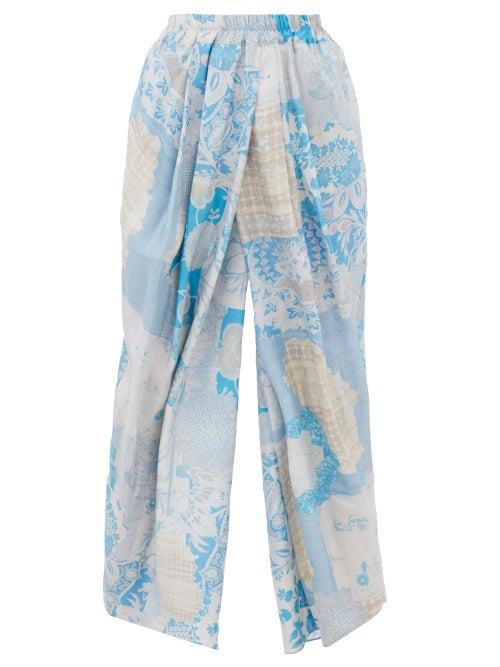By Walid - Andrea Upcycled Floral-print Silk Trousers - Womens - Blue