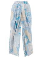 By Walid - Andrea Upcycled Floral-print Silk Trousers - Womens - Blue