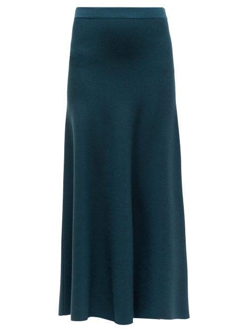 Matchesfashion.com Gabriela Hearst - Freddie Wool Blend Midi Skirt - Womens - Green