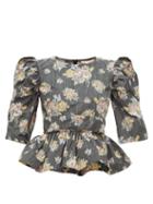 Matchesfashion.com Brock Collection - Peplum-hem Floral-jacquard Top - Womens - Black Multi