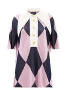 Elzinga - Exaggerated-collar Diamond-check Knit Mini Dress - Womens - Pink Multi