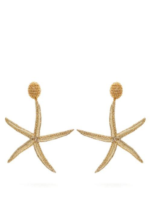 Matchesfashion.com Oscar De La Renta - Starfish Beaded Earrings - Womens - Gold