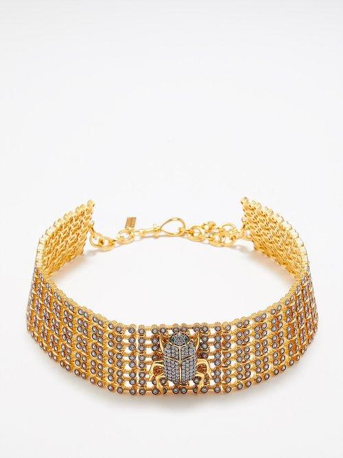 Begm Khan - Scarab Capote 24kt Gold-plated Choker - Womens - Gold Multi