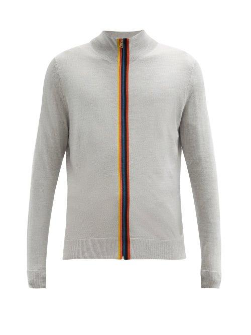 Matchesfashion.com Paul Smith - Artist-stripe Zipped Merino-wool Cardigan - Mens - Grey