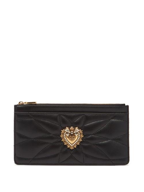 Matchesfashion.com Dolce & Gabbana - Devotion Zipped Quilted-leather Cardholder - Womens - Black