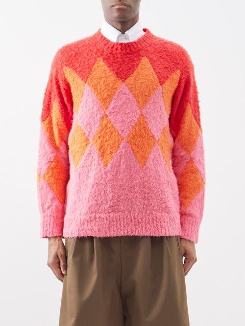 Sacai - Argyle Diamond-jacquard Cotton Sweater - Mens - Red