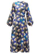 Matchesfashion.com Borgo De Nor - Elista Floral-print Silk-twill Dress - Womens - Navy Multi