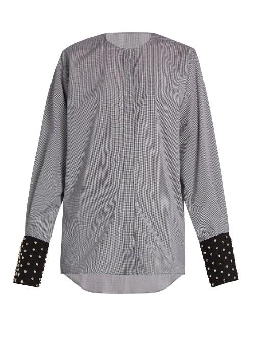 J.w.anderson Collarless Micro-check Cotton Shirt