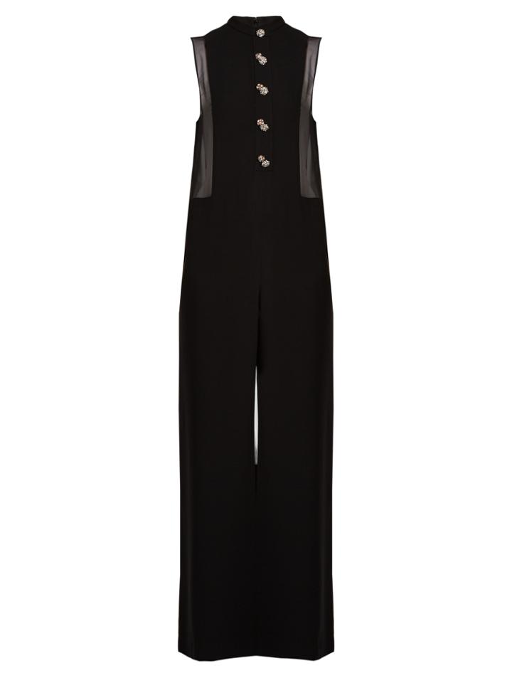 Lanvin Crystal-embellished Button Wide-leg Crepe Jumpsuit