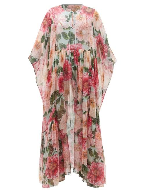 Matchesfashion.com Dolce & Gabbana - Camellia-print Silk-georgette Kaftan - Womens - Pink Print