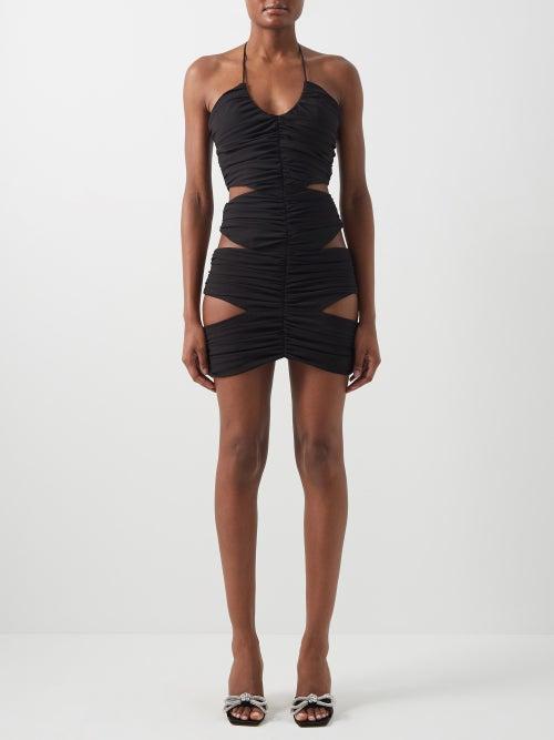 Monot - Ruched Cutout Jersey Mini Dress - Womens - Black