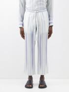 Commas - Cropped Fade-stripe Silk Trousers - Mens - Blue Multi