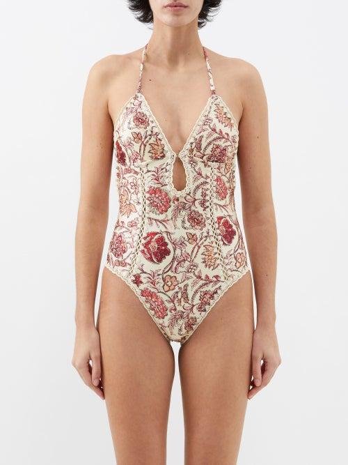Zimmermann - Vitali Crochet-trim Floral-print Swimsuit - Womens - Floral