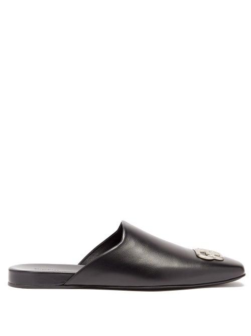 Matchesfashion.com Balenciaga - Cosy Bb-plaque Leather Backless Loafers - Mens - Black