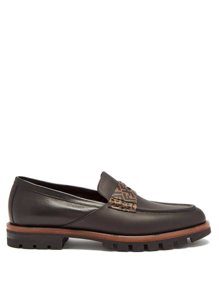 Fendi Logo-embellished Leather Penny Loafers