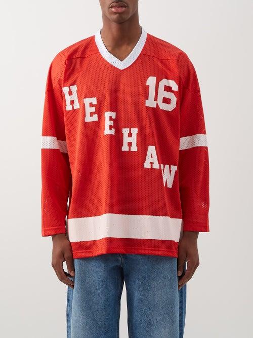 Erl - Heehaw-print Mesh Long-sleeved T-shirt - Mens - Red