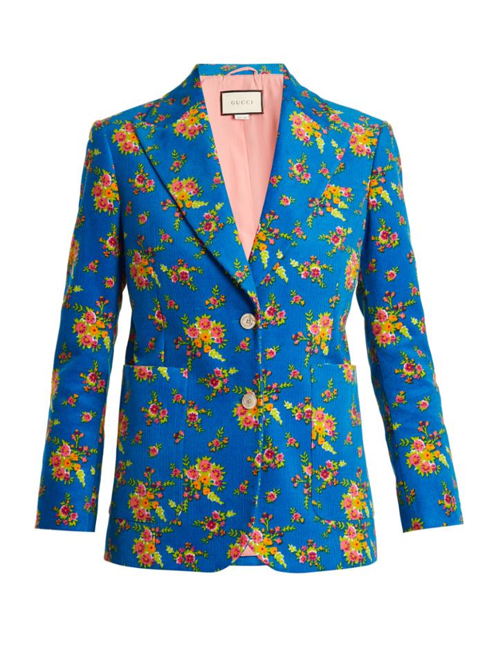 Gucci Single-breasted Floral-print Corduroy Jacket