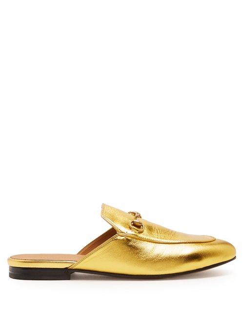 Matchesfashion.com Gucci - Princetown Leather Backless Loafers - Womens - Gold
