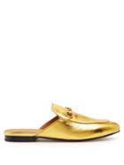 Matchesfashion.com Gucci - Princetown Leather Backless Loafers - Womens - Gold