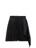 Matchesfashion.com Alexander Mcqueen - Draped Panel High Rise Wool Shorts - Womens - Black