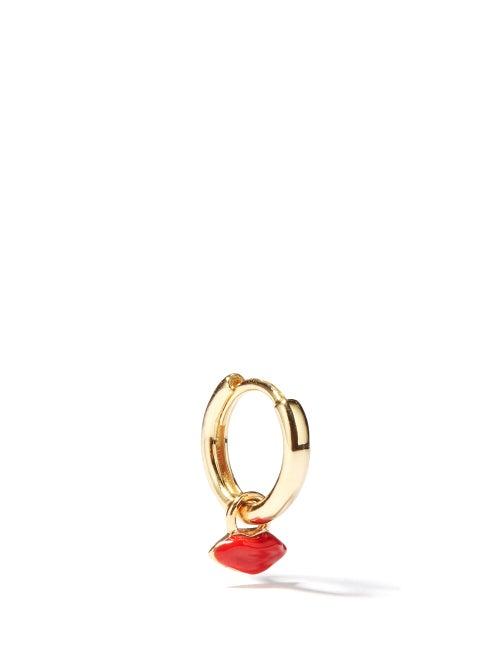 Ladies Fine Jewellery Alison Lou - Lips-charm 14kt Gold Single Hoop Earring - Womens - Red Multi