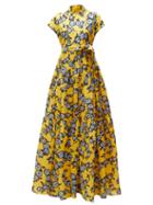 Matchesfashion.com Carolina Herrera - Floral Print Duchess Satin Gown - Womens - Yellow Multi