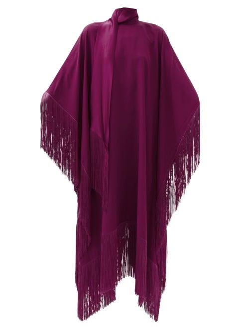 Taller Marmo - Mrs Ross Fringed Scarf-neck Crepe Kaftan Dress - Womens - Pink