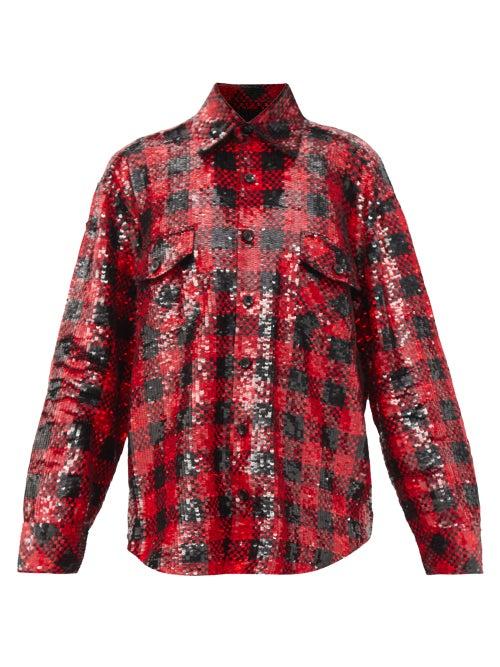 Matchesfashion.com Ashish - Oversized Plaid Sequinned Shirt - Womens - Black Red