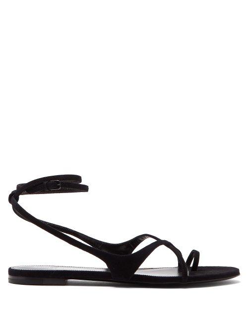 Matchesfashion.com Saint Laurent - Gia Wrap Around Suede Sandals - Womens - Black