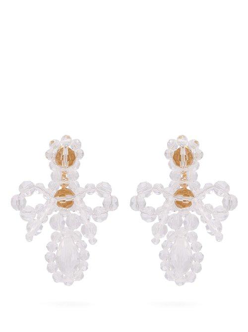 Matchesfashion.com Simone Rocha - Cross Crystal Drop Earrings - Womens - Clear