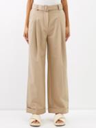 Lee Mathews - Floyd Belted Tailored Cotton Trousers - Womens - Stone