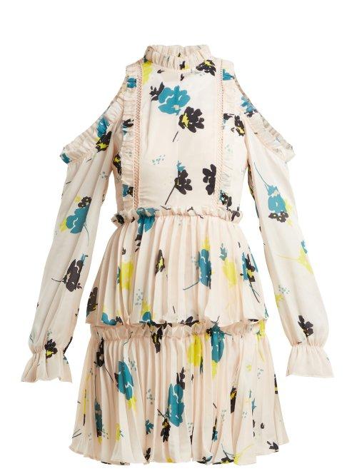 Matchesfashion.com Self-portrait - Floral Print Pleated Dress - Womens - Light Pink