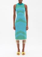 Dodo Bar Or - Nia Fringe-trim Geometric-jacquard Midi Dress - Womens - Blue Multi