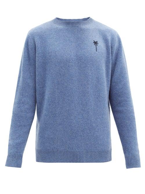 Matchesfashion.com The Elder Statesman - Logo-embroidered Cashmere Sweater - Mens - Blue