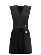 Matchesfashion.com David Koma - Logo-hardware Pleated Wool-crepe Dress - Womens - Black