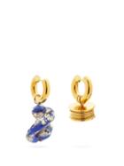 Matchesfashion.com Timeless Pearly - Mismatched 24kt Gold-plated Hoop Earrings - Womens - Blue Gold