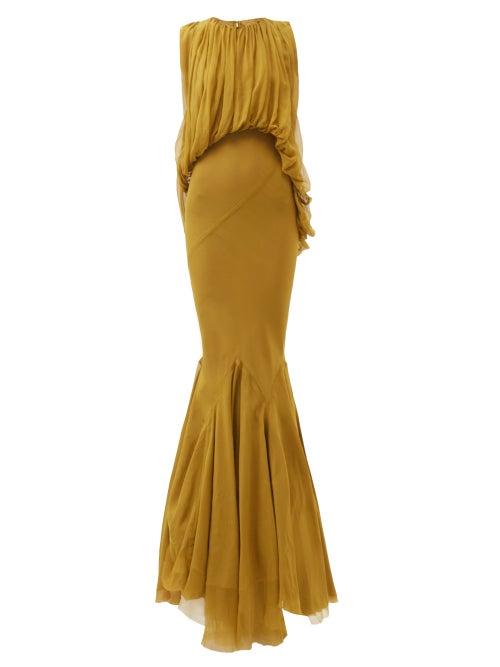 Rick Owens - Pleated Draped Silk-chiffon Gown - Womens - Gold