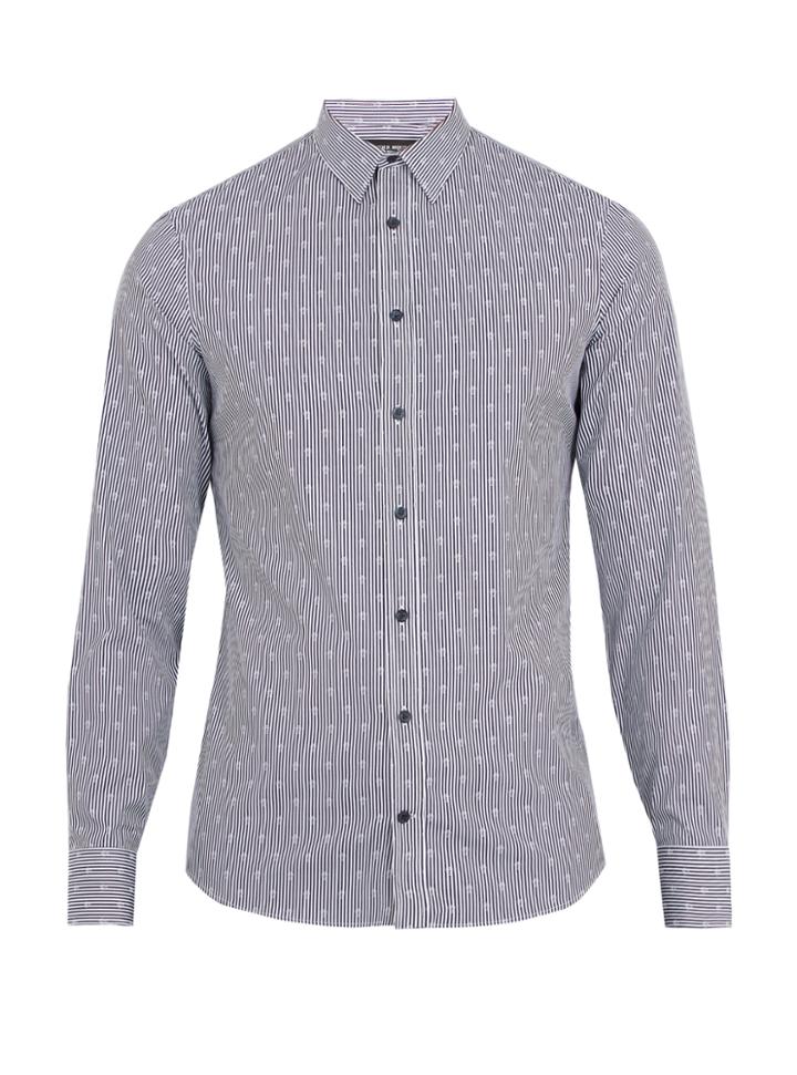 Alexander Mcqueen Skull-jacquard Striped Single-cuff Cotton Shirt