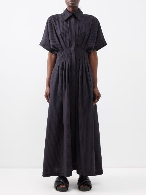 Palmer/harding Palmer//harding - Courage Pleated Tencel-blend Maxi Shirt Dress - Womens - Navy Stripe