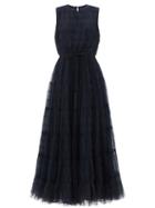 Giambattista Valli - Shirred Tulle And Silk-crepe Gown - Womens - Dark Blue