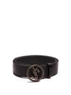 Saint Laurent Monogram Round Snake-buckle Leather Belt