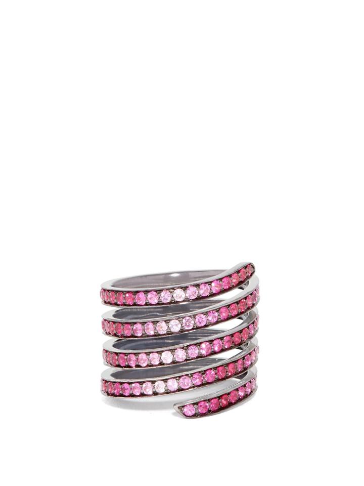Lynn Ban Ombr Sapphire, Ruby & Rhodium- Silver Coil Ring